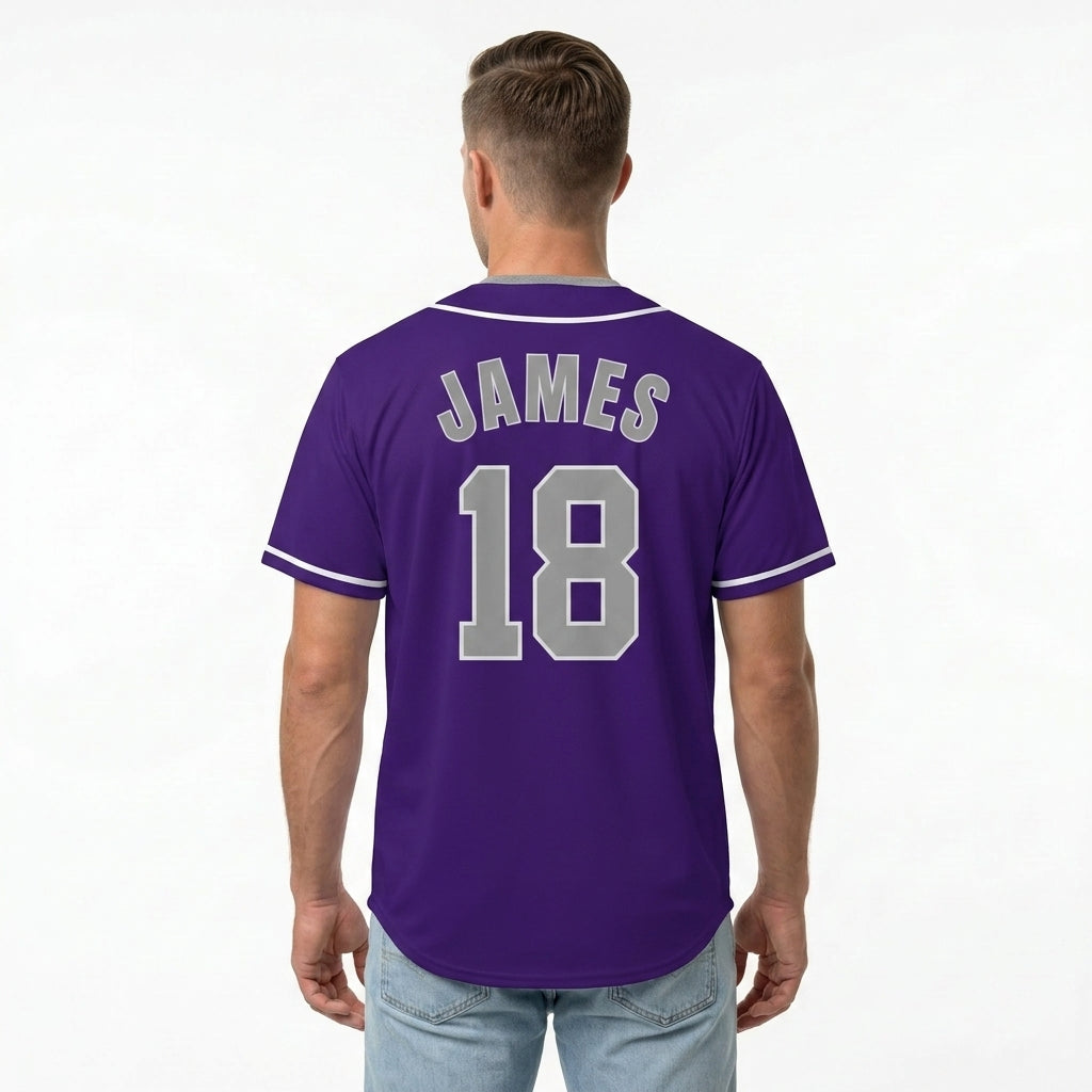 Custom Baseball Jersey - Personalized Purple Shirt with White Piping - Full Sublimation
