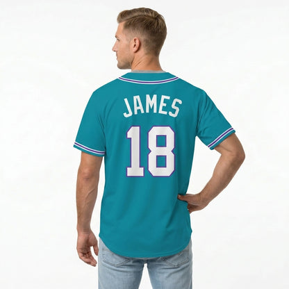 Custom Baseball Jersey - Personalized Teal Shirt with Purple & White Piping - Full Sublimation