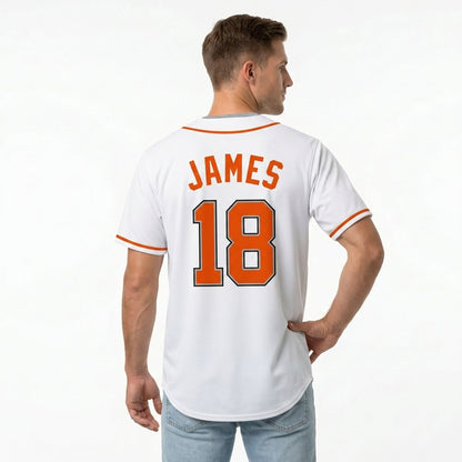 Custom Baseball Jersey - Personalized White Shirt with Orange Piping - Full Sublimation