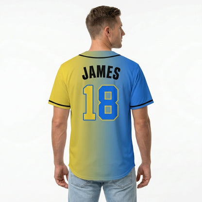 Custom Baseball Jersey - Personalized Gradient Shirt with Blue & Yellow Split Design