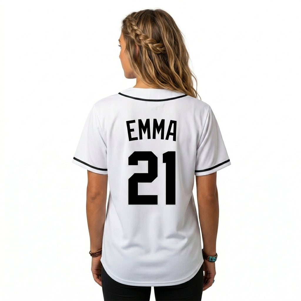 Custom Baseball Jersey - Personalized White Shirt with Black Piping - Full Sublimation for Men Women- Personalized Team Sportswear printed or Stitched Name Number (Size S-8XL)
