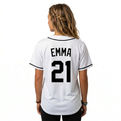 Custom Baseball Jersey - Personalized White Shirt with Black Piping - Full Sublimation for Men Women- Personalized Team Sportswear printed or Stitched Name Number (Size S-8XL)