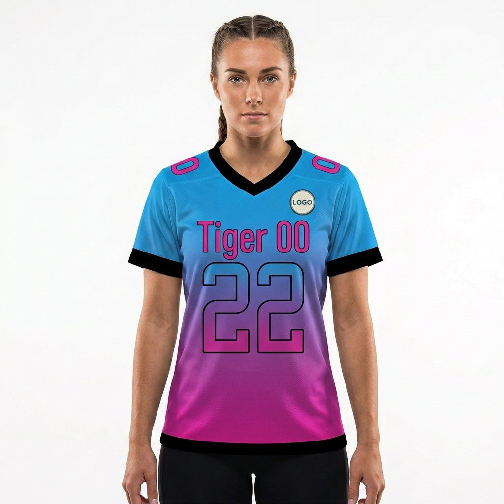 Custom Football Jersey - Personalized Blue & Pink Gradient Team Uniform - Full Sublimation