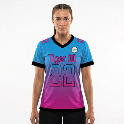 Custom Football Jersey - Personalized Blue & Pink Gradient Team Uniform - Full Sublimation