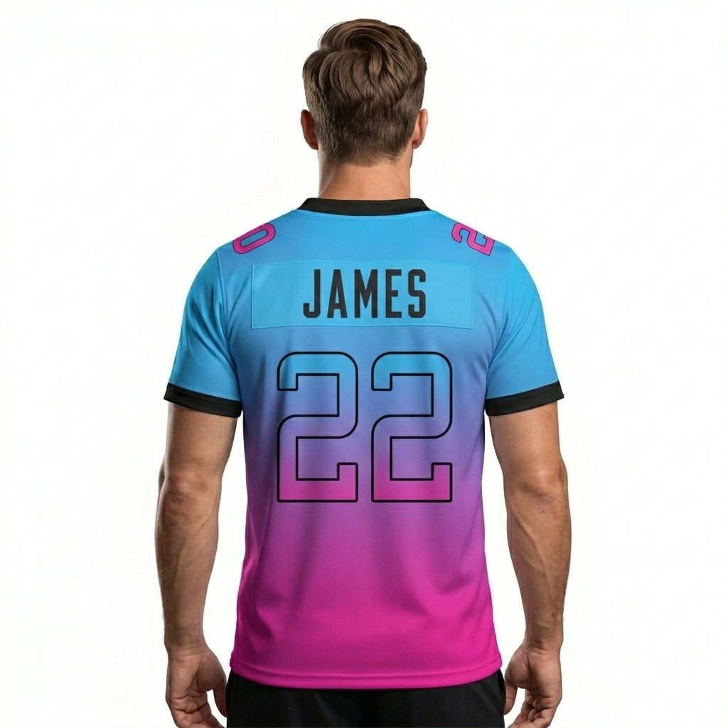 Custom Football Jersey - Personalized Blue & Pink Gradient Team Uniform - Full Sublimation