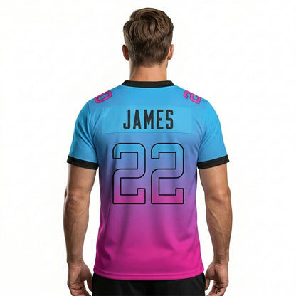 Custom Football Jersey - Personalized Blue & Pink Gradient Team Uniform - Full Sublimation
