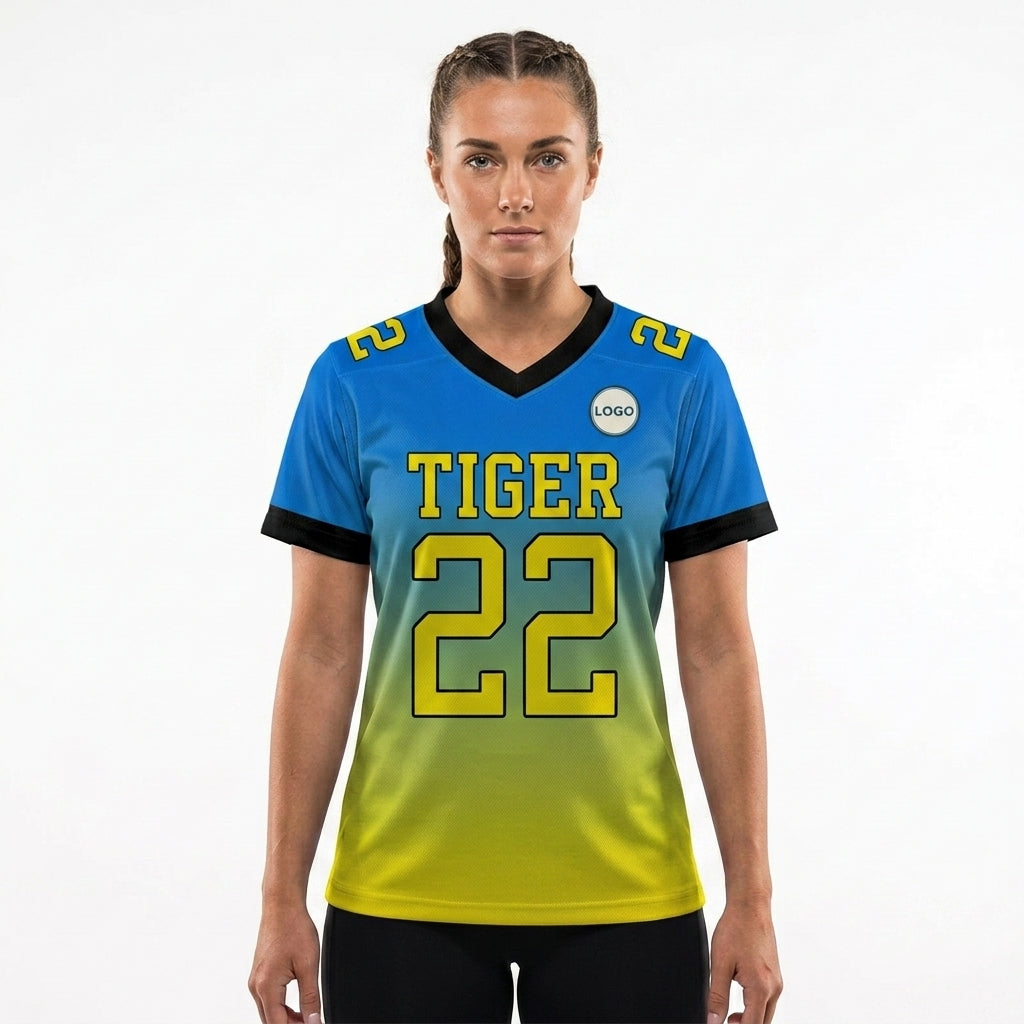 Custom Football Jersey - Personalized Blue to Yellow Fade Design - Full Sublimation Tank