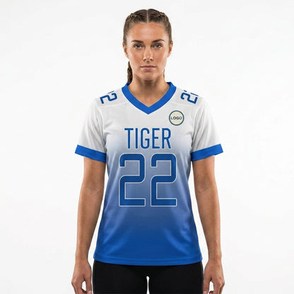 Custom Football Jersey - Personalized White to Blue Fade Design - Full Sublimation
