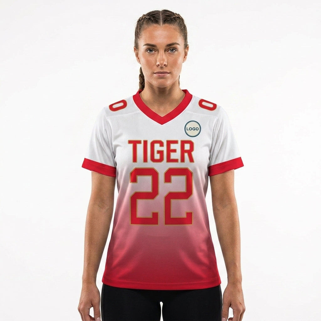 Custom Football Jersey - Personalized White to Red Fade Design - Full Sublimation