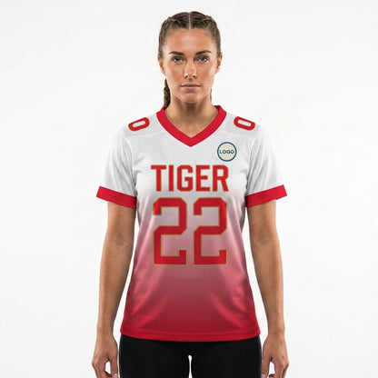Custom Football Jersey - Personalized White to Red Fade Design - Full Sublimation
