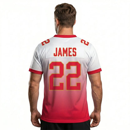 Custom Football Jersey - Personalized White to Red Fade Design - Full Sublimation