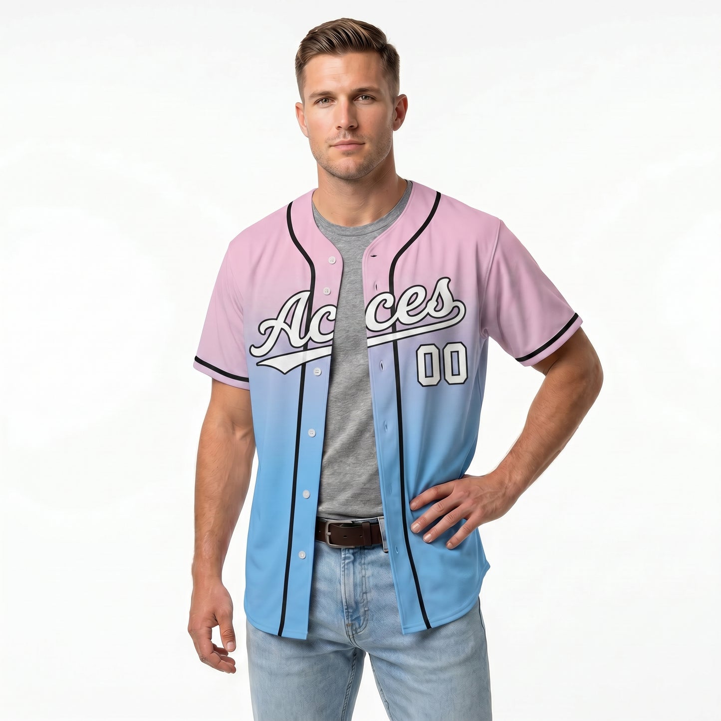 Custom Pink Blue White-Black  Aunthentic Fade Fashion Baseball Jersey
