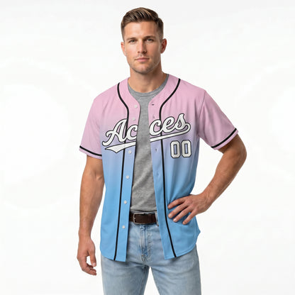 Custom Pink Blue White-Black  Aunthentic Fade Fashion Baseball Jersey