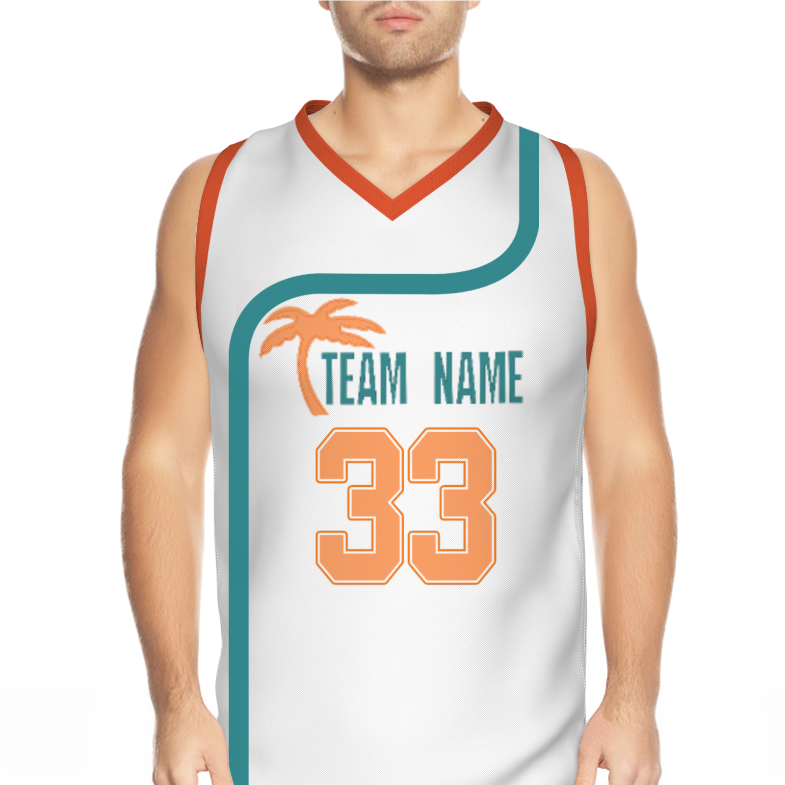 Custom Turquoise White Orange Authentic Coconut Tree Basketball Jersey