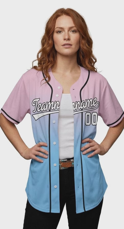 Custom Pink Blue White-Black  Aunthentic Fade Fashion Baseball Jersey
