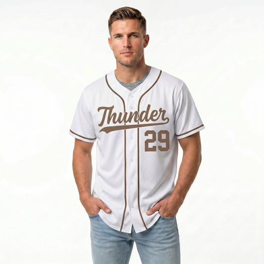 Custom Baseball Jersey - Personalized White Shirt with Brown Lettering - Full Sublimation
