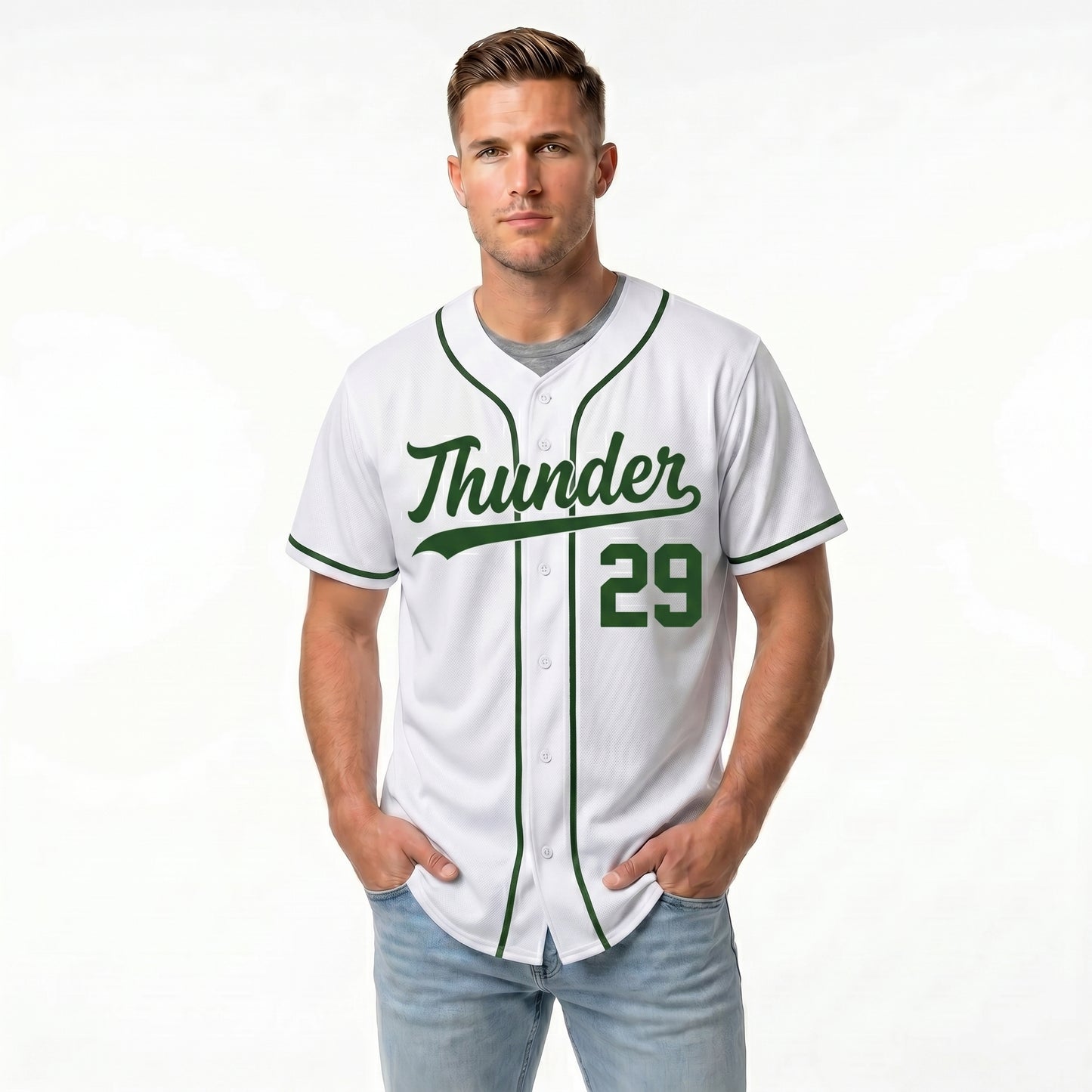 Custom Baseball Jersey - Personalized White Shirt with Green Trim - Full Sublimation for Men Women- Personalized Team Sportswear printed or Stitched Name Number (Size S-8XL)