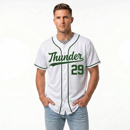 Custom Baseball Jersey - Personalized White Shirt with Green Trim - Full Sublimation for Men Women- Personalized Team Sportswear printed or Stitched Name Number (Size S-8XL)