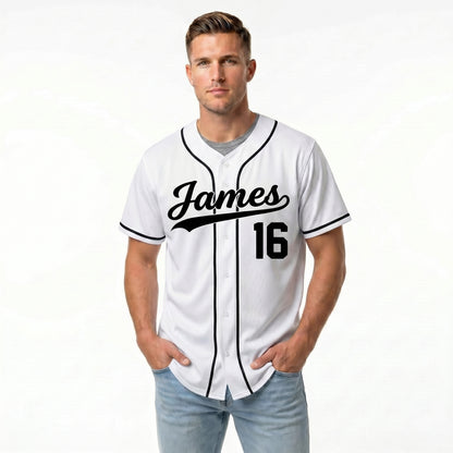 Custom Baseball Jersey - Personalized White Shirt with Black Piping - Full Sublimation for Men Women- Personalized Team Sportswear printed or Stitched Name Number (Size S-8XL)