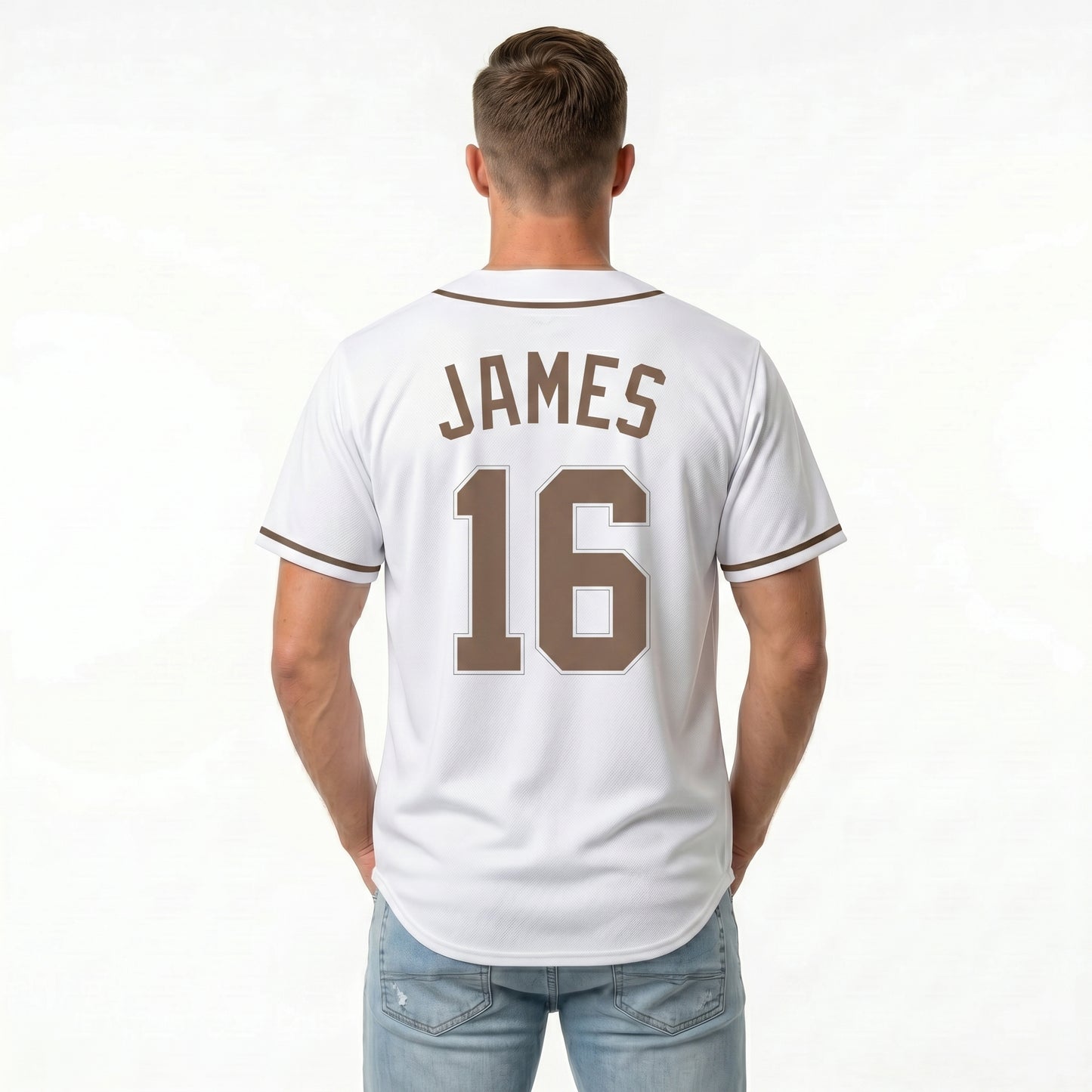 Custom Baseball Jersey - Personalized White Shirt with Brown Lettering - Full Sublimation for Men Women- Personalized Team Sportswear printed or Stitched Name Number (Size S-8XL)