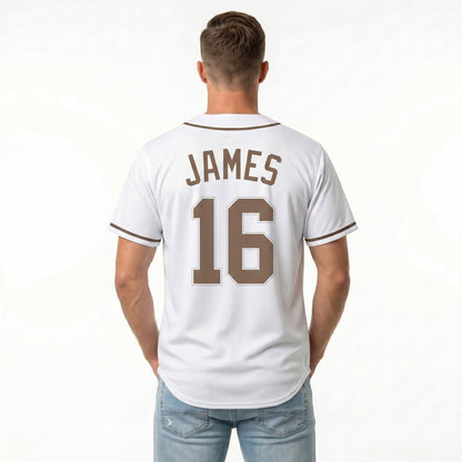 Custom Baseball Jersey - Personalized White Shirt with Brown Lettering - Full Sublimation for Men Women- Personalized Team Sportswear printed or Stitched Name Number (Size S-8XL)