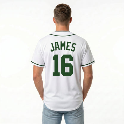 Custom Baseball Jersey - Personalized White Shirt with Green Trim - Full Sublimation for Men Women- Personalized Team Sportswear printed or Stitched Name Number (Size S-8XL)