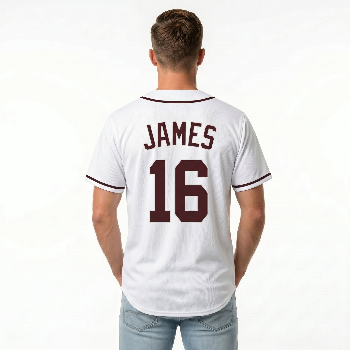 Custom Baseball Jersey - Personalized White Shirt with Maroon Accents - Full Sublimation for Men Women- Personalized Team Sportswear printed or Stitched Name Number (Size S-8XL)