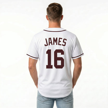Custom Baseball Jersey - Personalized White Shirt with Maroon Accents - Full Sublimation for Men Women- Personalized Team Sportswear printed or Stitched Name Number (Size S-8XL)