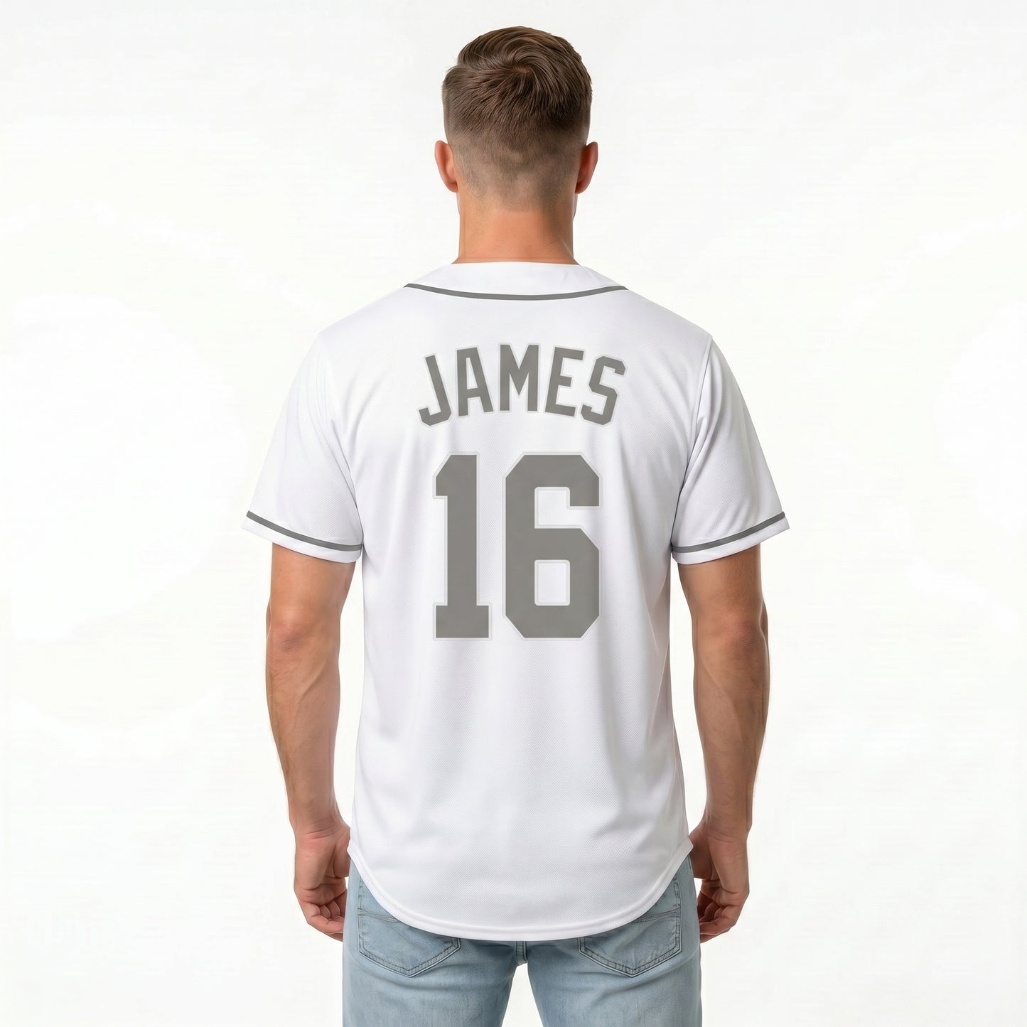 Custom Baseball Jersey - Personalized White Shirt with Grey Piping - Full Sublimation for Men Women- Personalized Team Sportswear printed or Stitched Name Number (Size S-8XL)