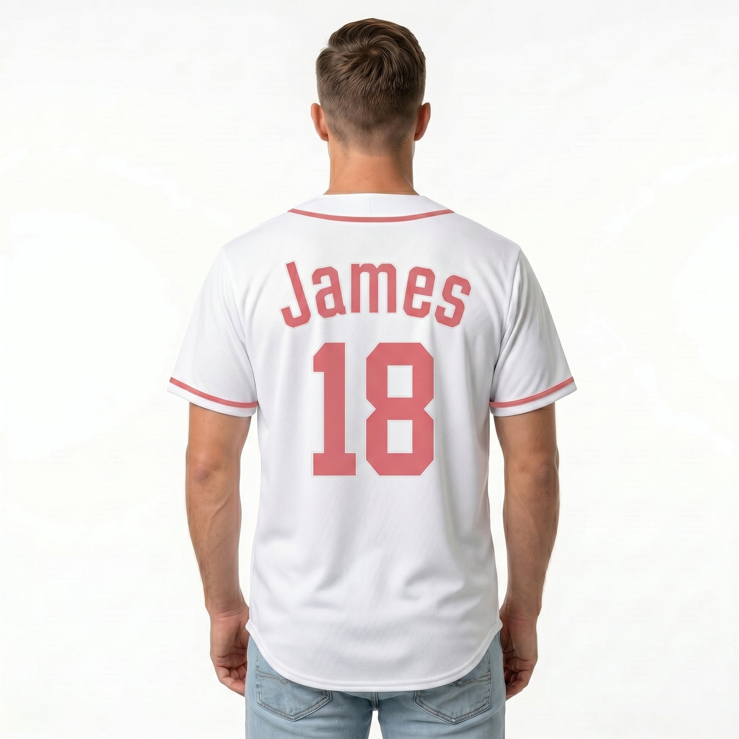 Custom Baseball Jersey - Personalized White Shirt with Soft Red Details - Full Sublimation for Men Women- Personalized Team Sportswear printed or Stitched Name Number (Size S-8XL)