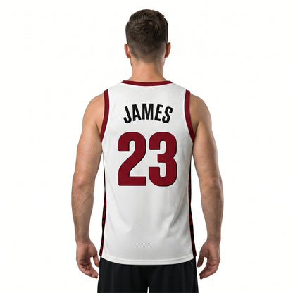 Custom Basketball Jersey - Personalized White Tank Top with Maroon Trim - Full Sublimation